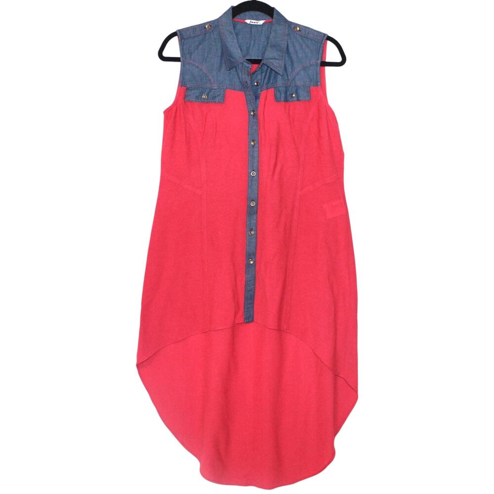 Secil Red High Low Tunic Flowy Top Size Medium